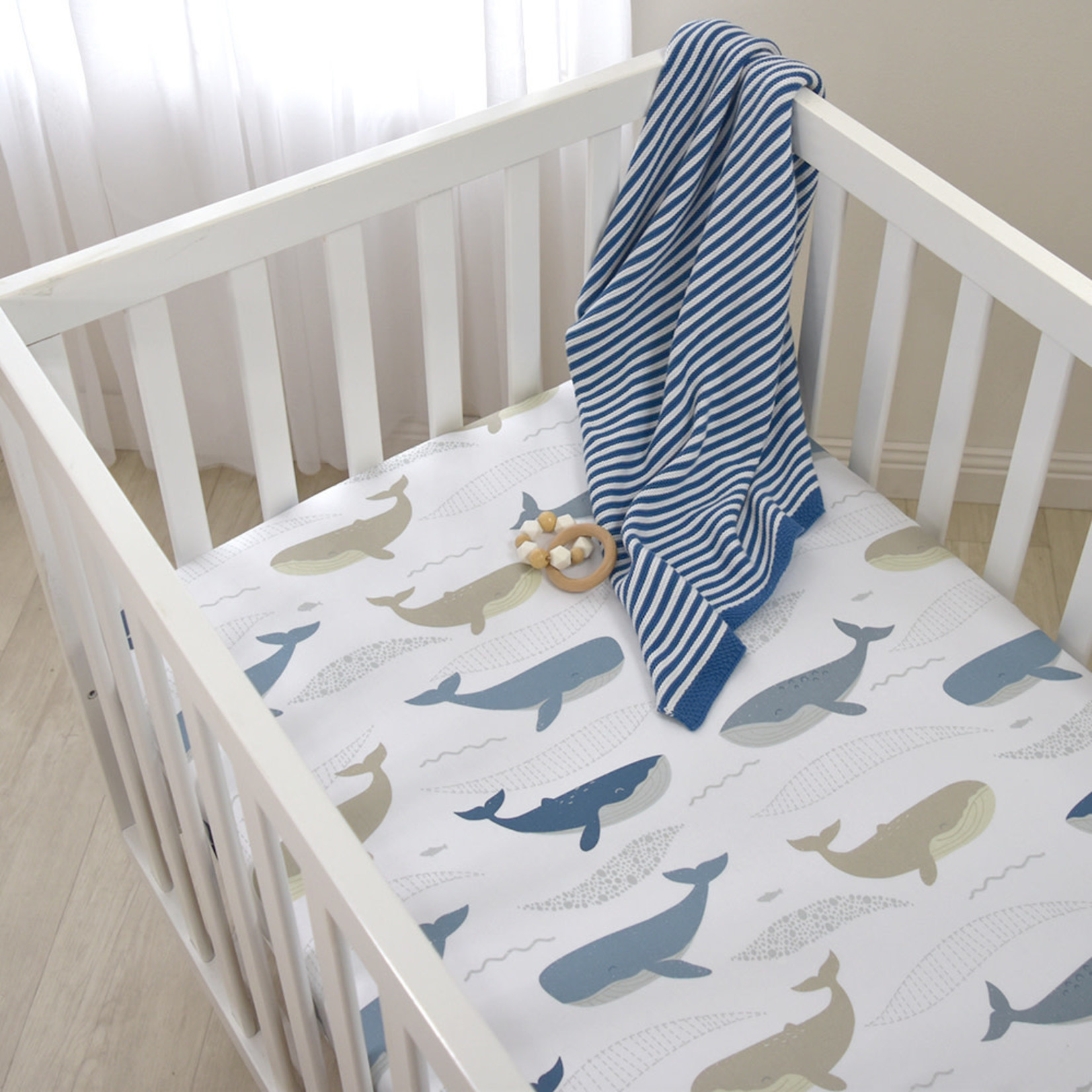 Living Textiles Cot Fitted sheet Whales