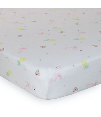 Living Textiles Cot Fitted sheet Jersey/Flamingo