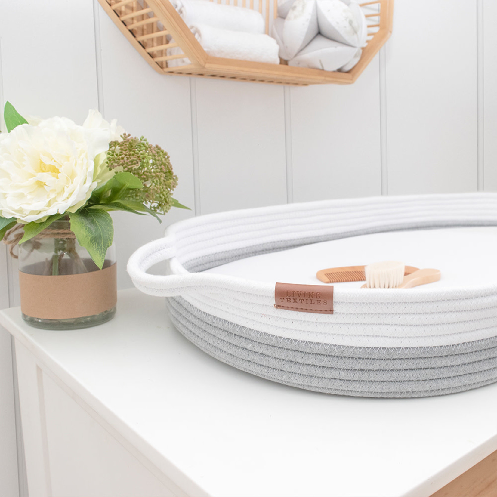 Living Textiles Living Textiles Cotton Rope Change Basket With mattress & cover-White/Grey