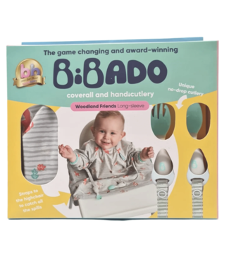 Bibado Woodland Friends Long sleeve Coverall Bib&Cutlery Bundle