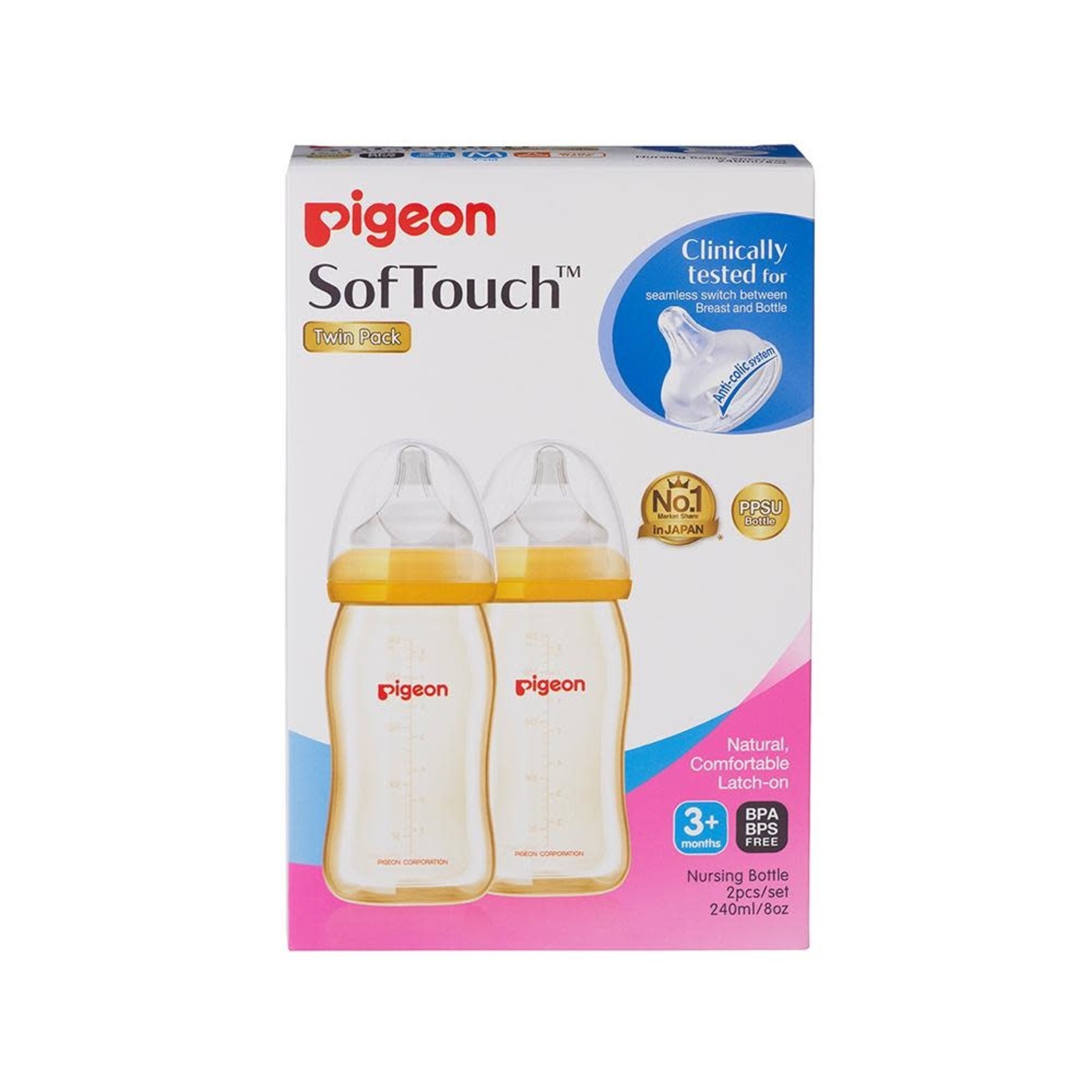 Pigeon SofTouch™ Bottle Twin Pack (PPSU) 240ml