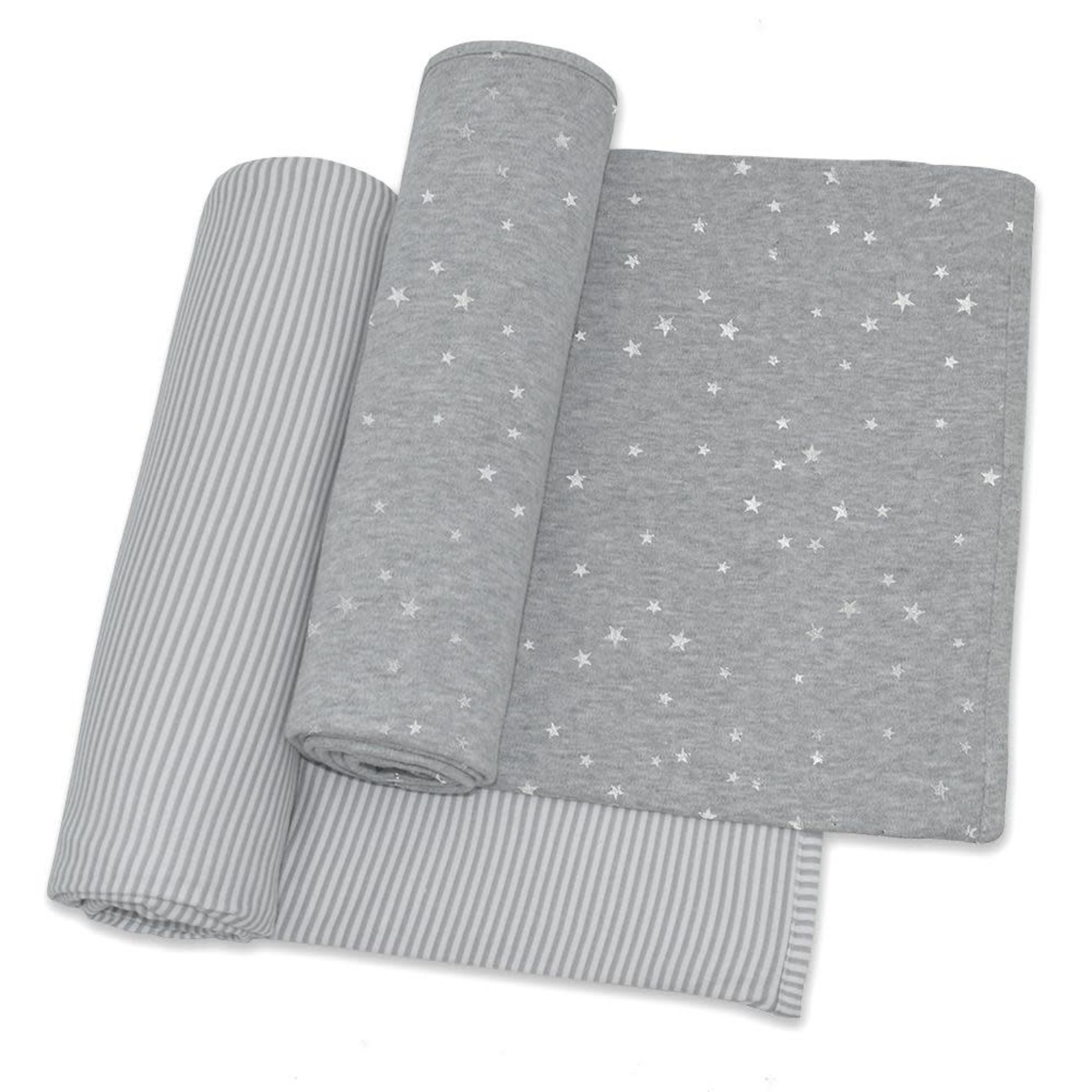 Living Textiles 2-PACK JERSEY WRAPS SILVER STARS/GREY STRIPE