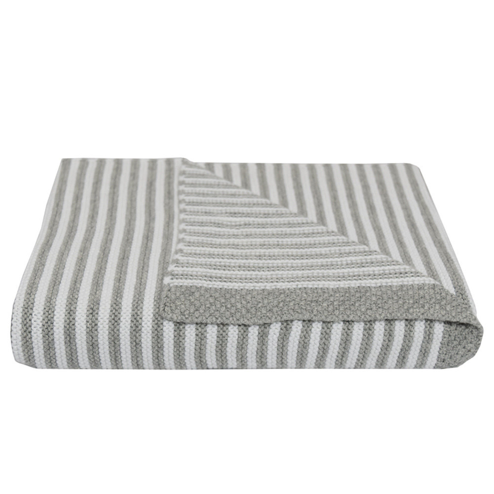 Living Textiles 100% COTTON KNIT STRIPE BLANKET  GREY/WHITE