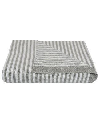 Living Textiles 100% COTTON KNIT STRIPE BLANKET  GREY/WHITE