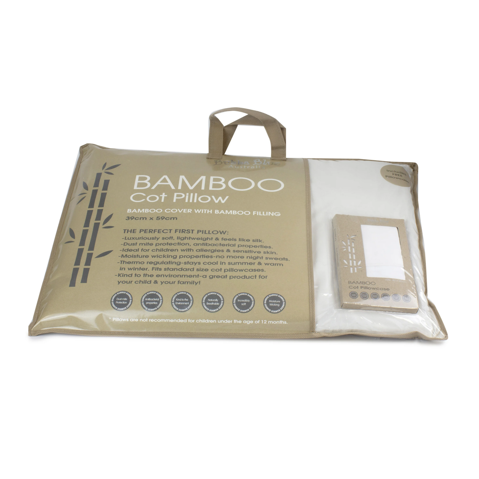 Bubba Blue Bamboo White Cot Pillow - Bamboo filling & casing with bamboo pillowcase