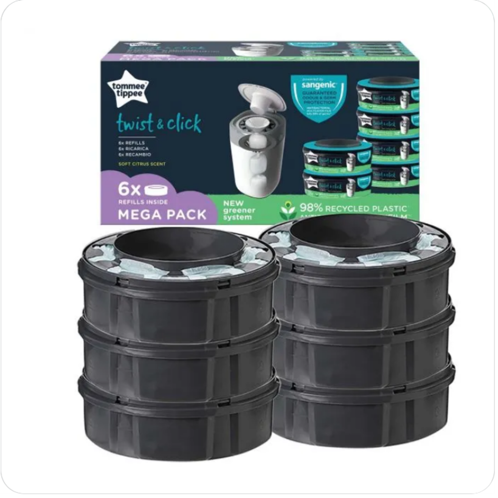 Tommee Tippee Twist & Click Nappy Disposal Unit Refill Cassette 6 Pack