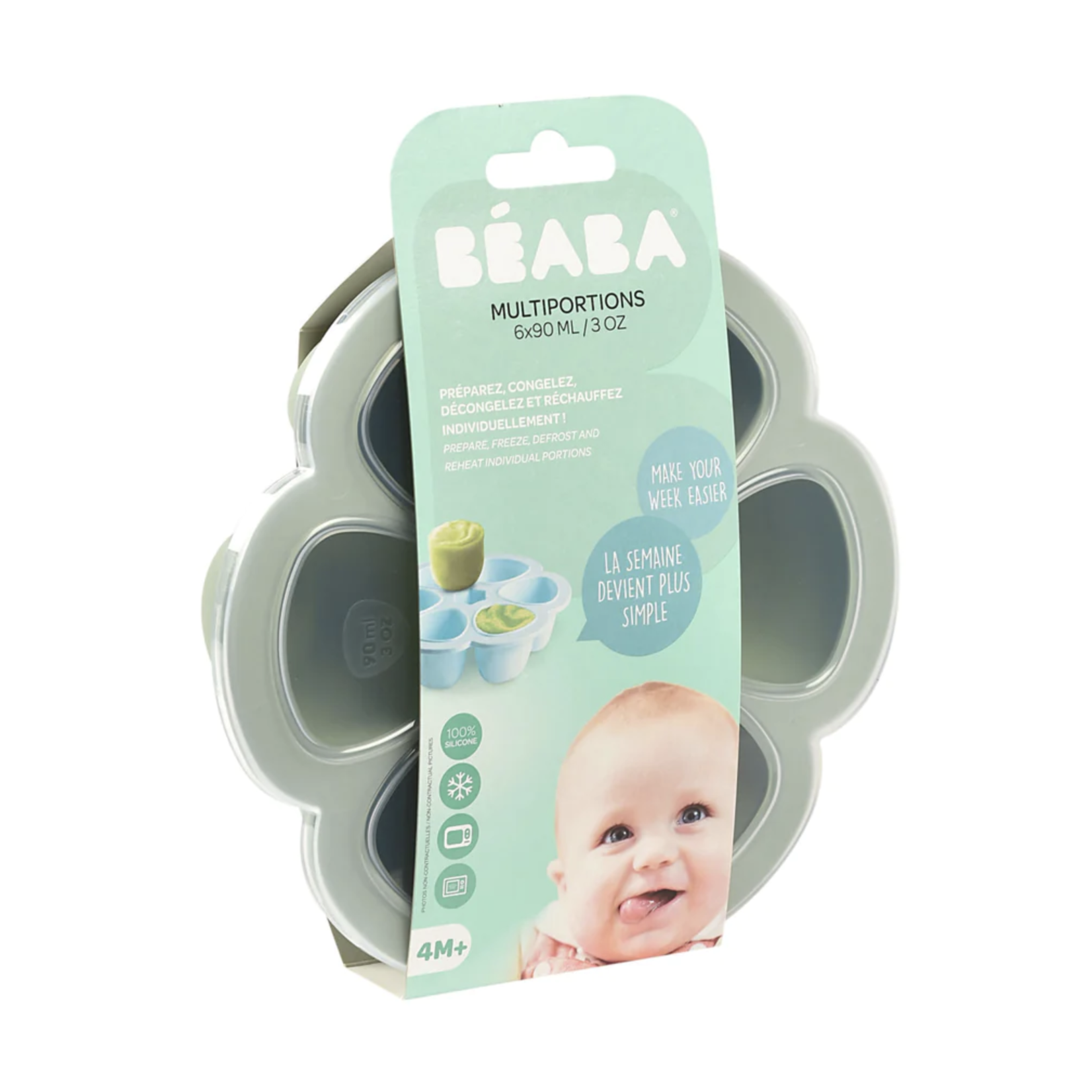 Beaba Multiportions Silicone Freezer Tray 6 X 90ml - Sage Green - Whole Bubs