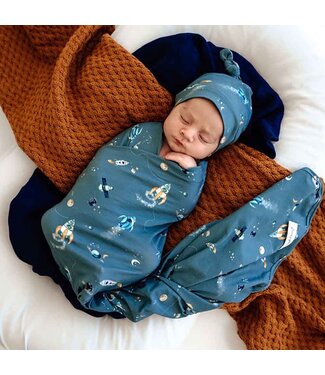 Snuggle Hunny Organic Jersey Wrap & Beanie Set-Rocket