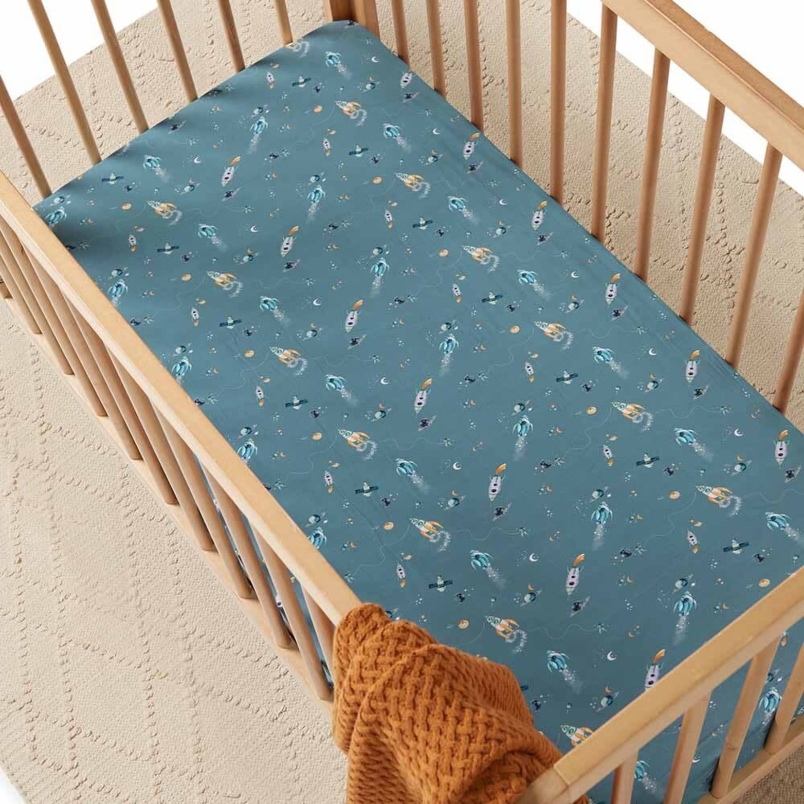 Snuggle Hunny Organic Fitted Cot Sheet-Rocket