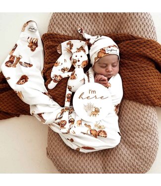 Snuggle Hunny Organic Jersey Wrap & Beanie Set-Lion