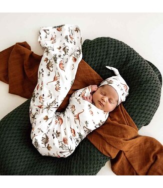 Snuggle Hunny Organic Jersey Wrap & Beanie Set-Dino