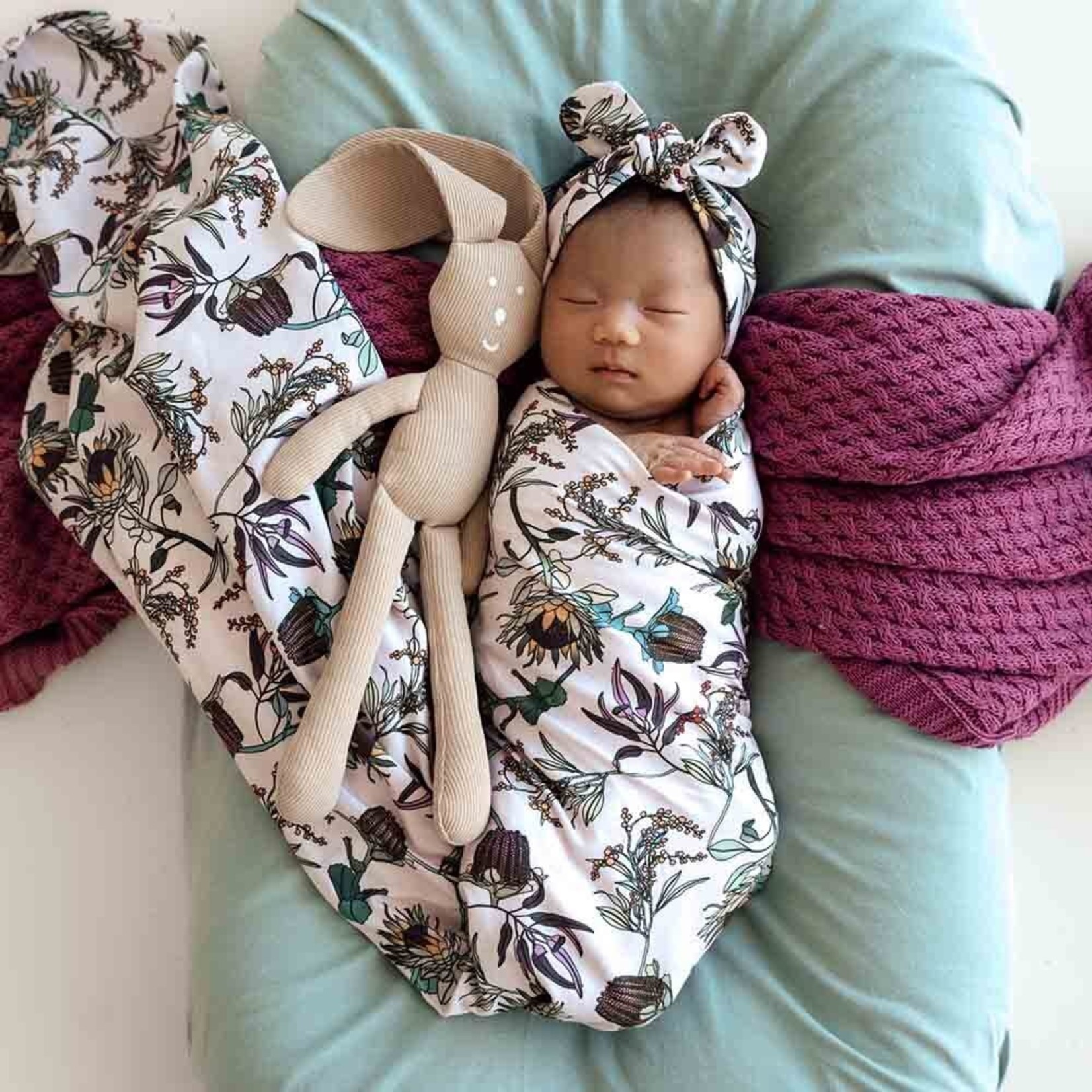 Snuggle Hunny Organic Jersey Wrap & Topknot Set-Banksia