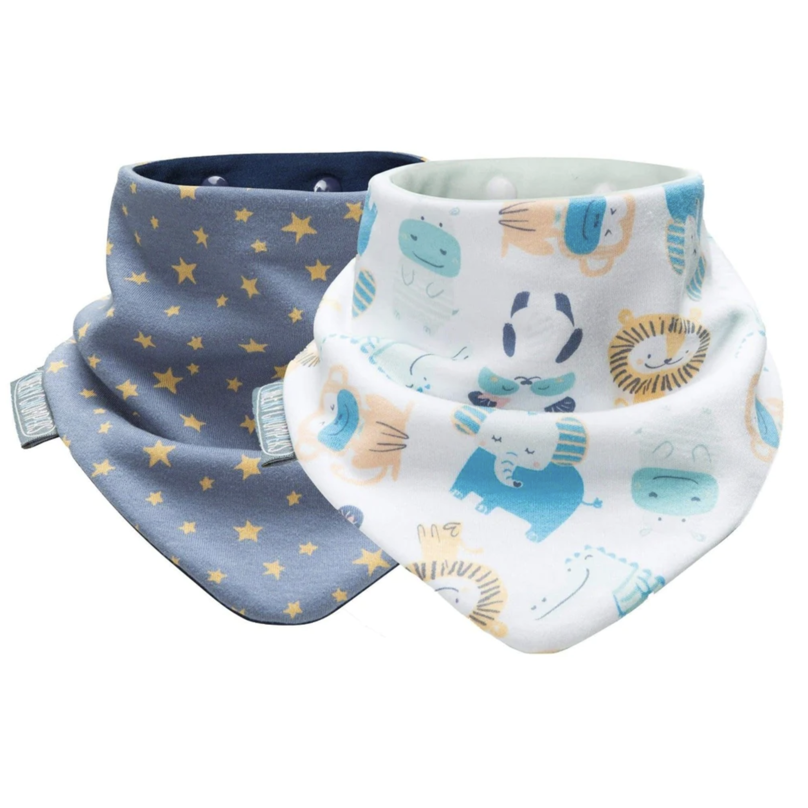 Cheeky Chompers Twin Pack Neckerbibs - Midnight Stars and Cheeky Animals