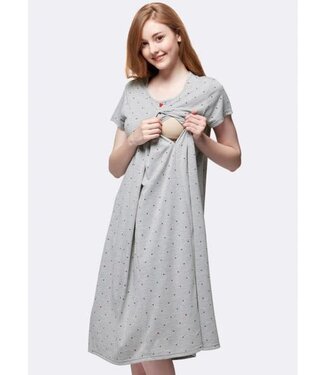 Mamaway Mickey Dotty Maternity & Nursing Pyjama Dress-Grey