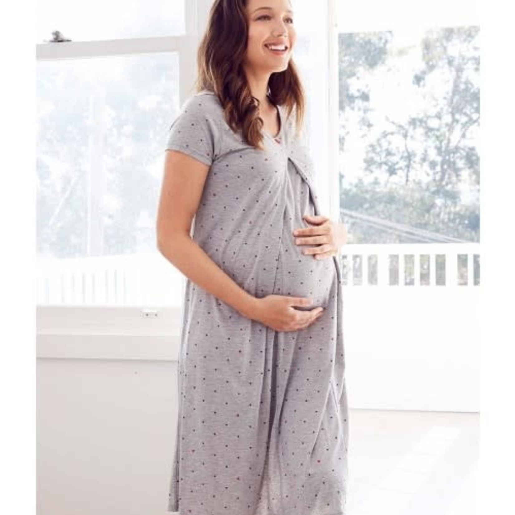 Mamaway Mickey Dotty Maternity & Nursing Pyjama Dress-Grey
