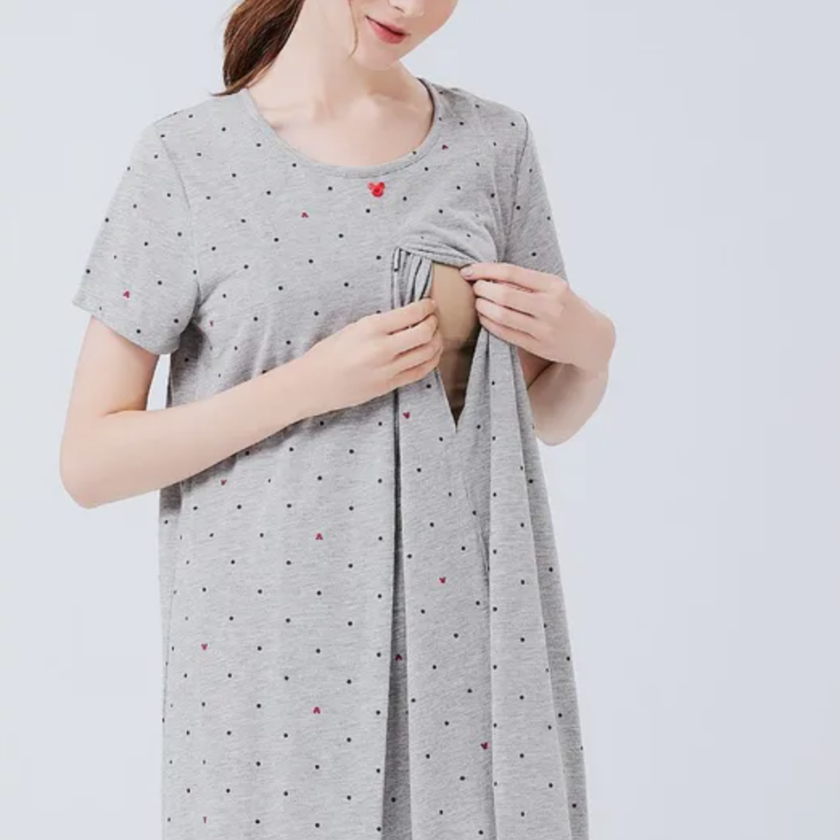 Mamaway Mickey Dotty Maternity & Nursing Pyjama Dress-Grey