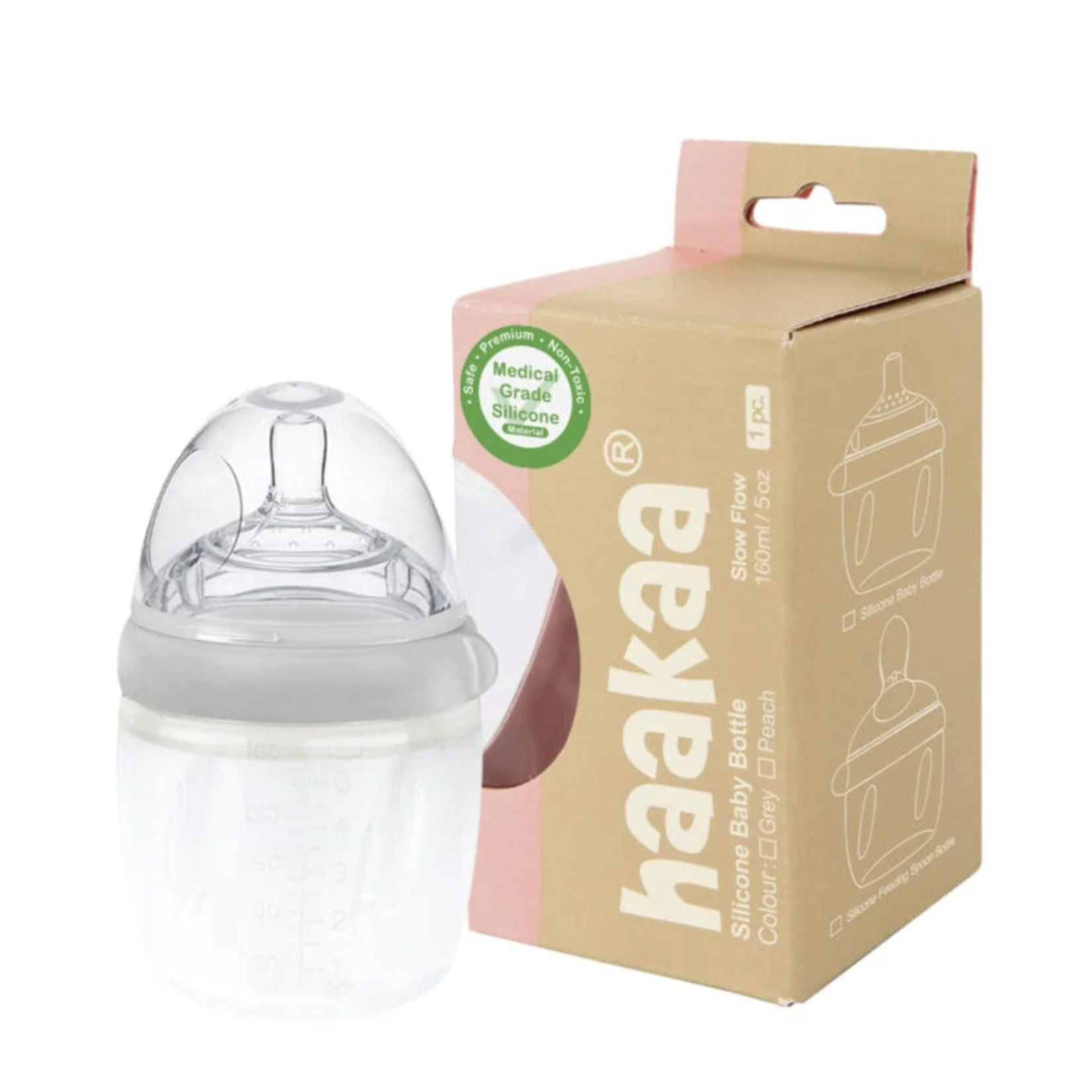 Haakaa Generation 3 Silicone Baby Bottle-Grey 160ml(slow teat)