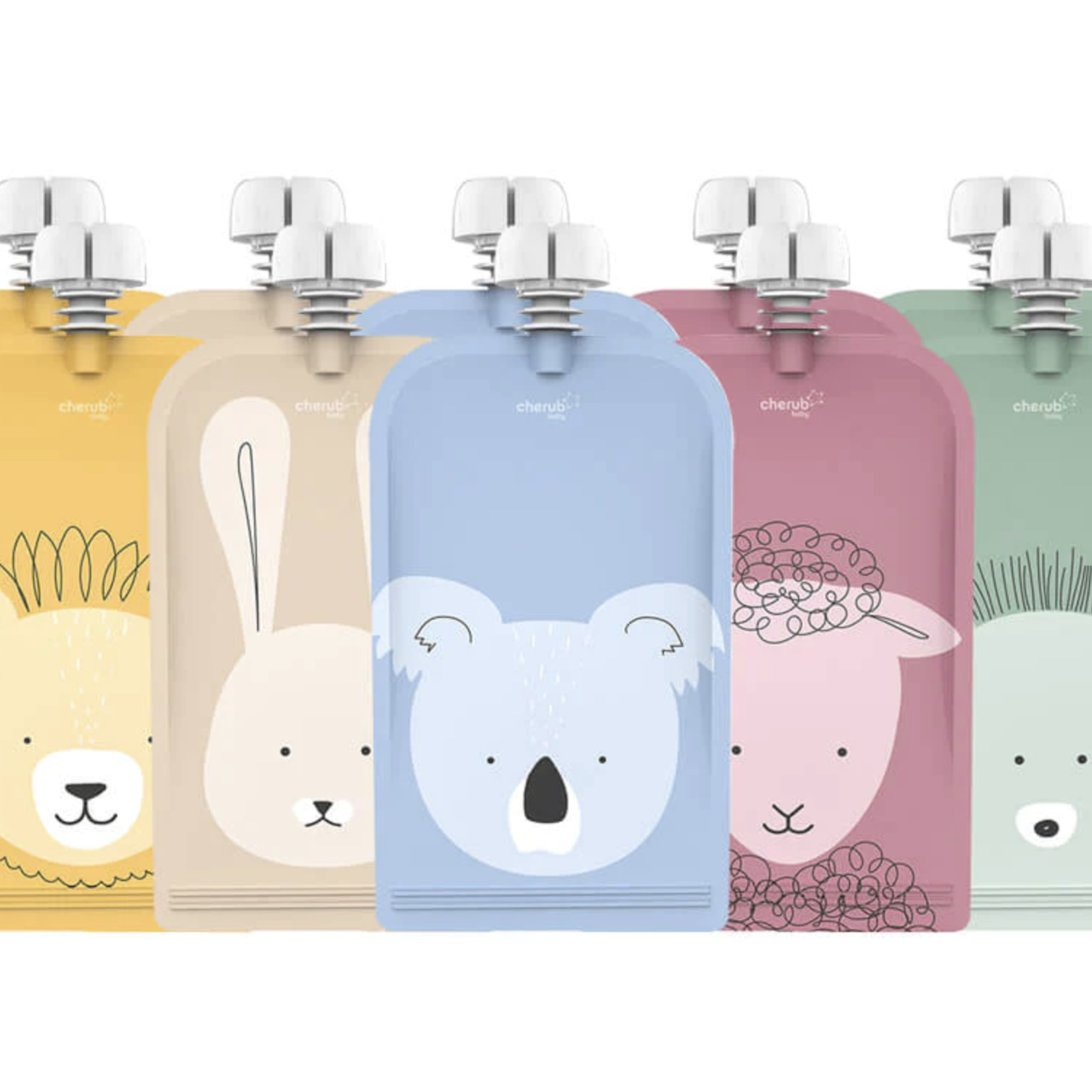 Cherub Baby ON THE GO REUSABLE FOOD POUCHES (150ML) - ANIMAL SET 10PK