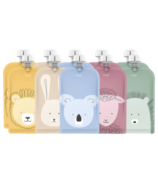 Cherub Baby ON THE GO REUSABLE FOOD POUCHES (150ML) - ANIMAL SET 10PK