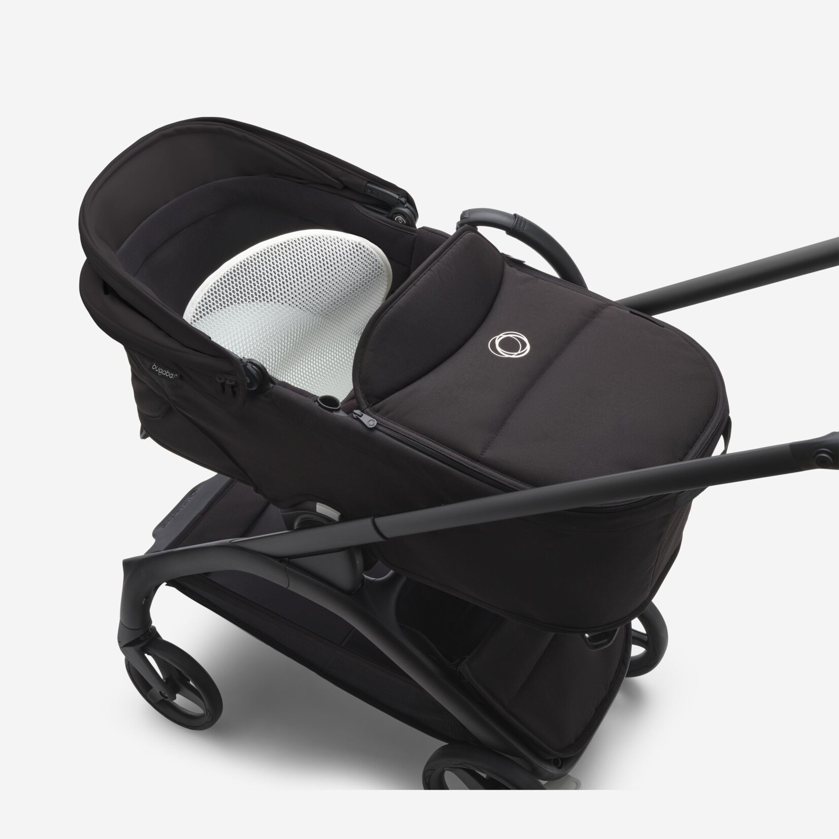 Bugaboo Dragonfly bassinet and seat pram- Skyline blue sun canopy, black fabrics, graphite chassis