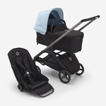 Bugaboo Dragonfly bassinet and seat pram- Skyline blue sun canopy, black fabrics, graphite chassis