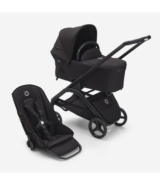 Bugaboo Dragonfly bassinet and seat pram- Midnight black sun canopy, midnight black fabrics, black chassis