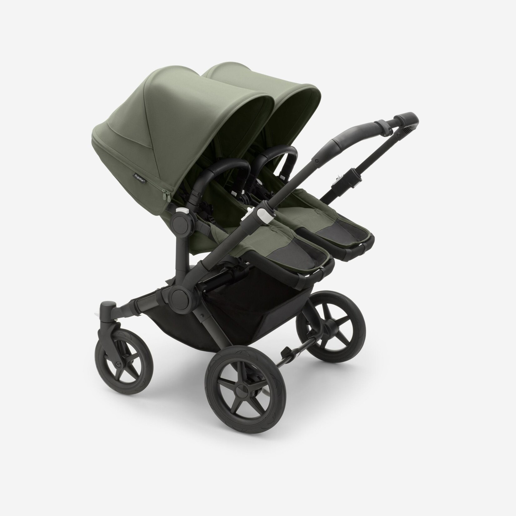 Bugaboo Donkey 5 Twin bassinet and seat pram-Forest green sun canopy, forest green fabrics, black chassis