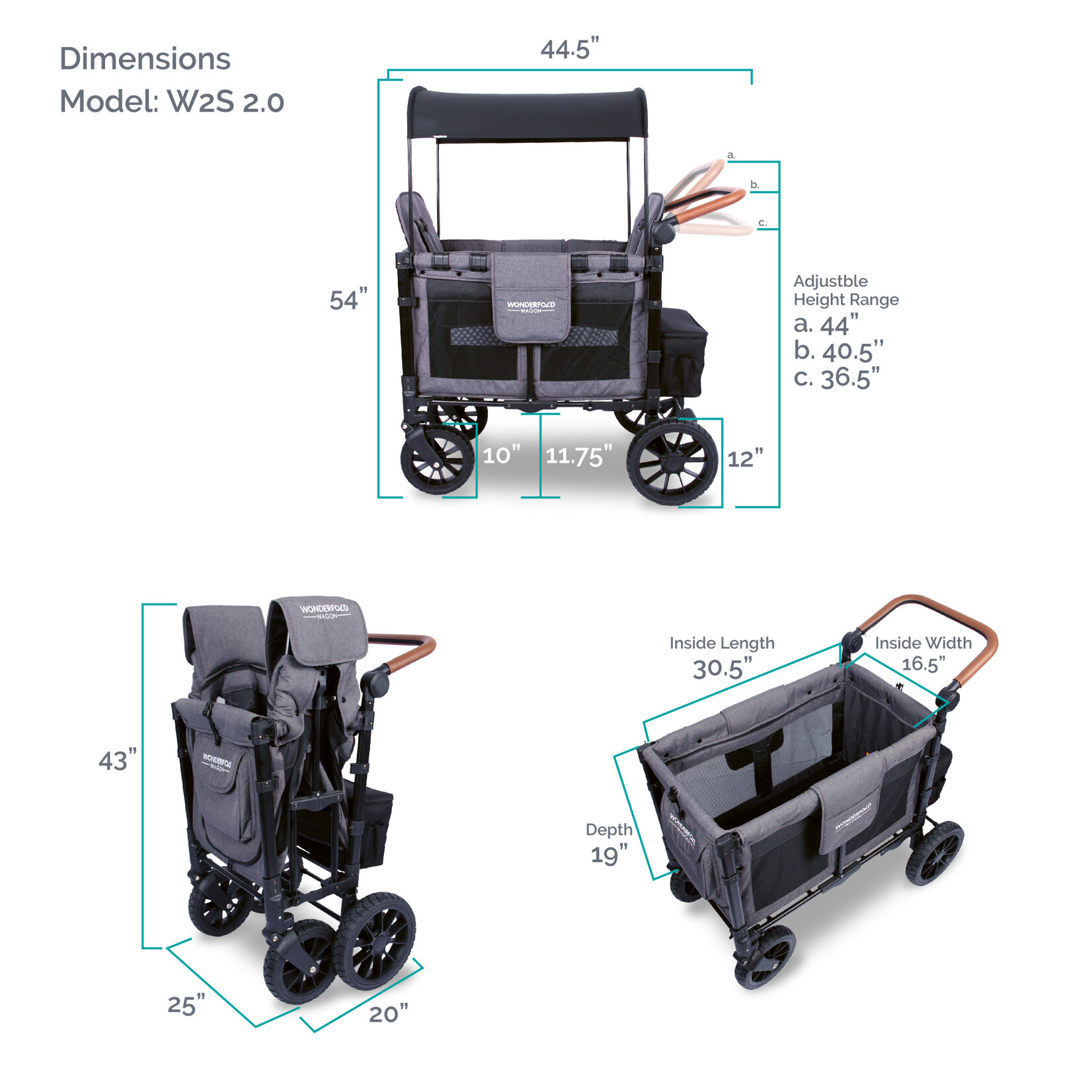 Wonderfold W2 Luxe - Double Wagon - Charcoal Grey with Black Frame