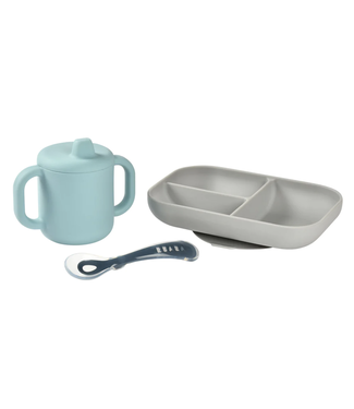 BEABA Silicone Learning Set - Blue/Grey