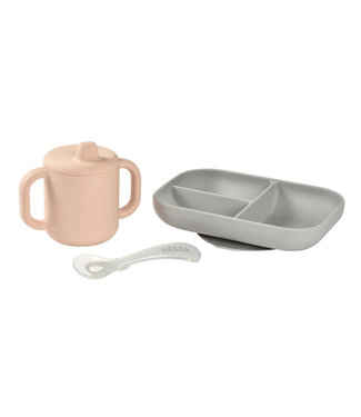 BEABA Silicone Learning Set - Pink/Grey