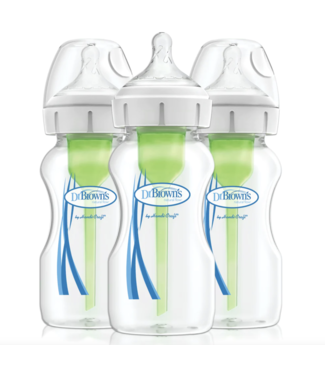 Dr Brown's 270 ml Wide Neck Feeding Bottle Options+ with Level 1 Teat, 3-Pack