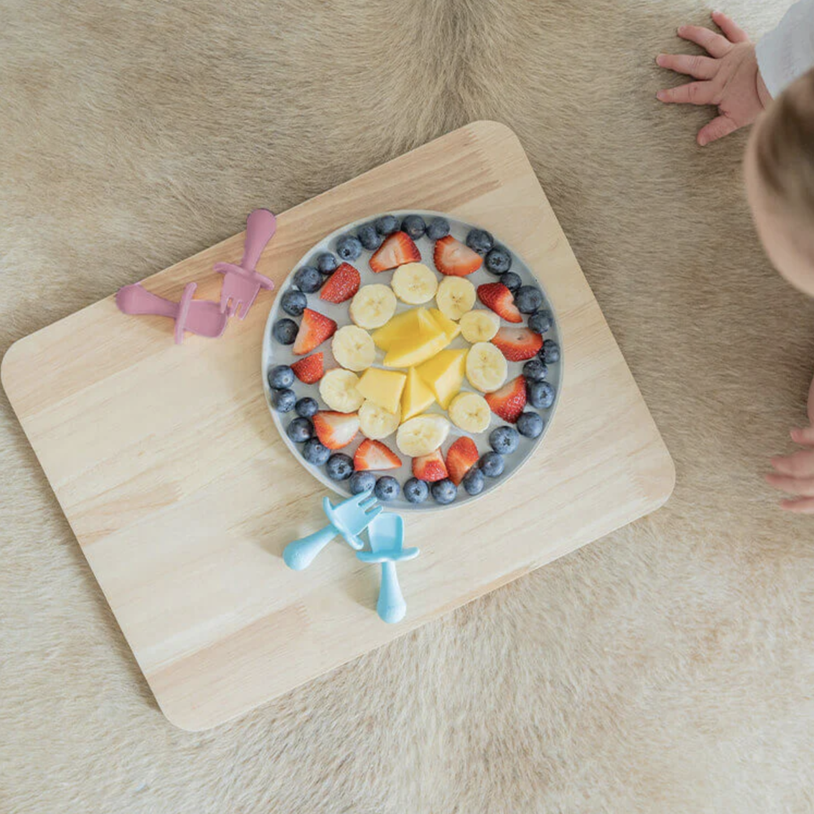 Cherub Baby BABY LED WEANING SILICONE SPOON & FORK CUTLERY - DUSTY ROSE