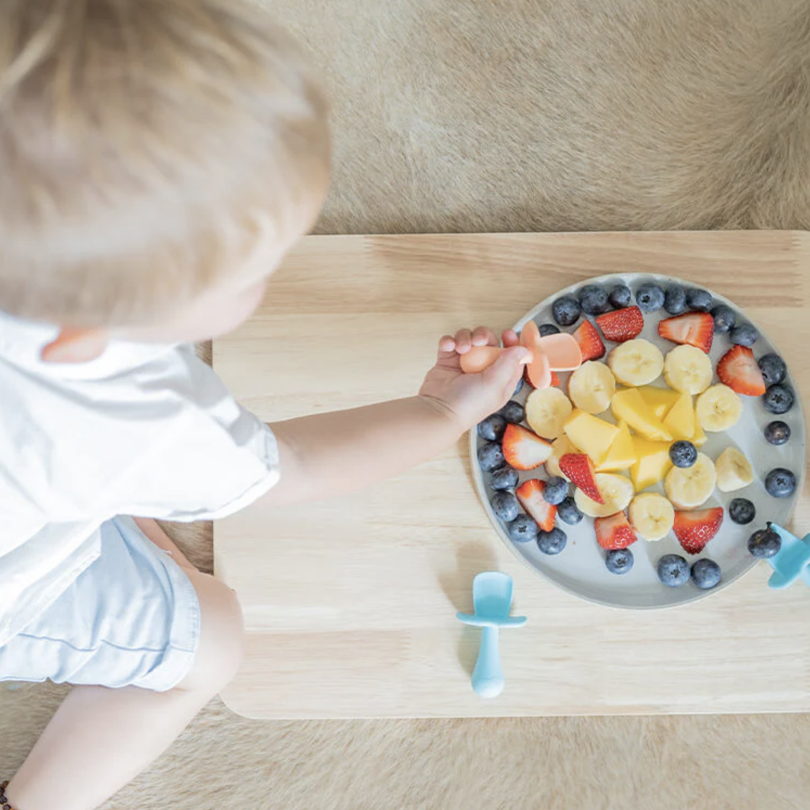 Cherub Baby BABY LED WEANING SILICONE SPOON & FORK CUTLERY - PEACH