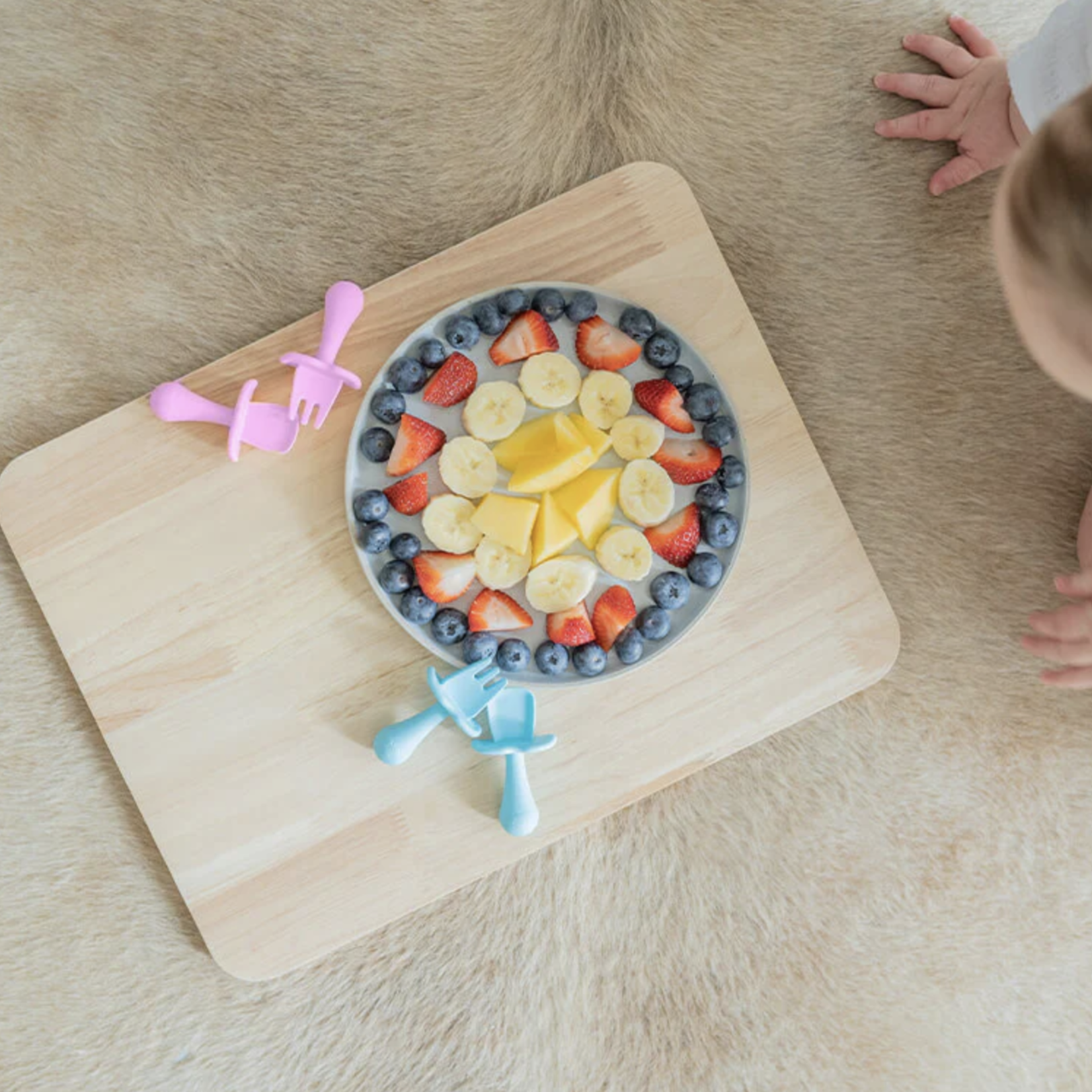 Cherub Baby BABY LED WEANING SILICONE SPOON & FORK CUTLERY- BLUSH