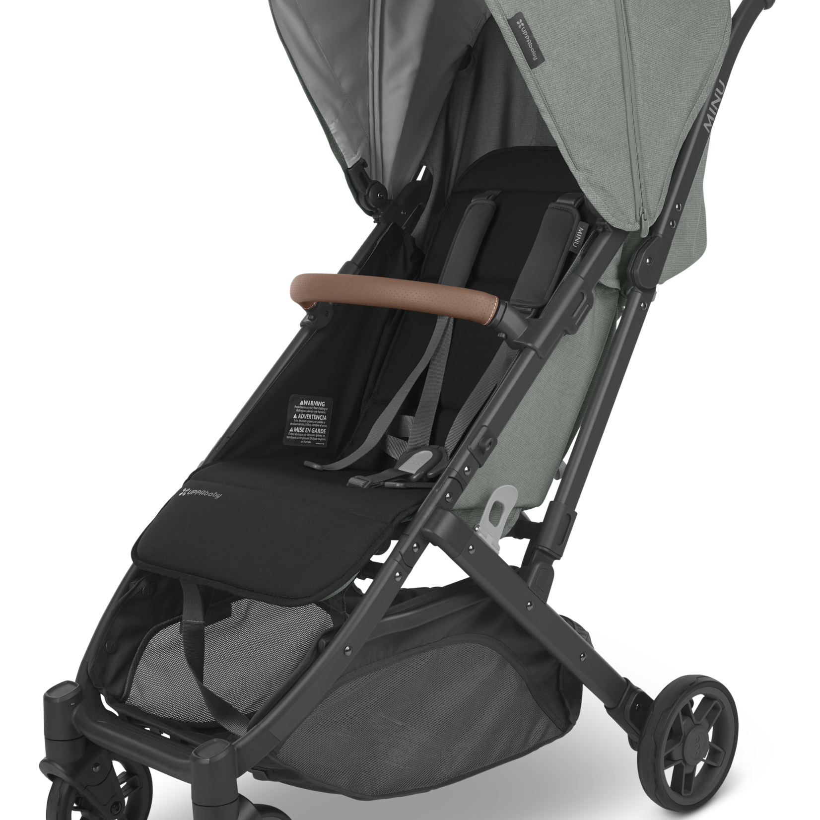Uppababy MINU V2 Stroller – Gwen (Green Melange/ Saddle Leather/ Carbon Frame)