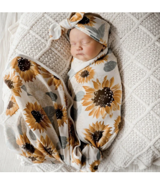 Snuggly Jacks Sunflowers Jersey Swaddle Stretch Wrap & Top Knot Set