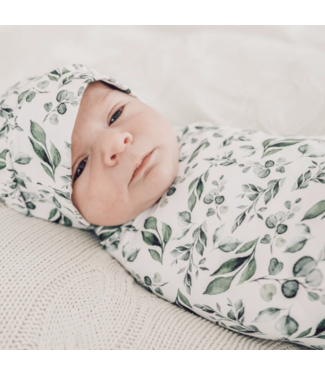 Snuggly Jacks Golden Leaves Jersey Swaddle Stretch Swaddle Wrap & Beanie Set