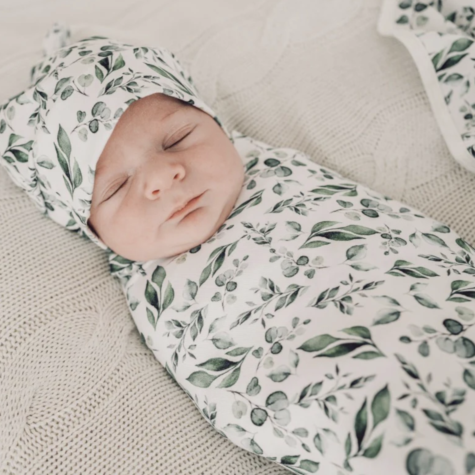 Snuggly Jacks Golden Leaves Jersey Swaddle Stretch Swaddle Wrap & Beanie Set