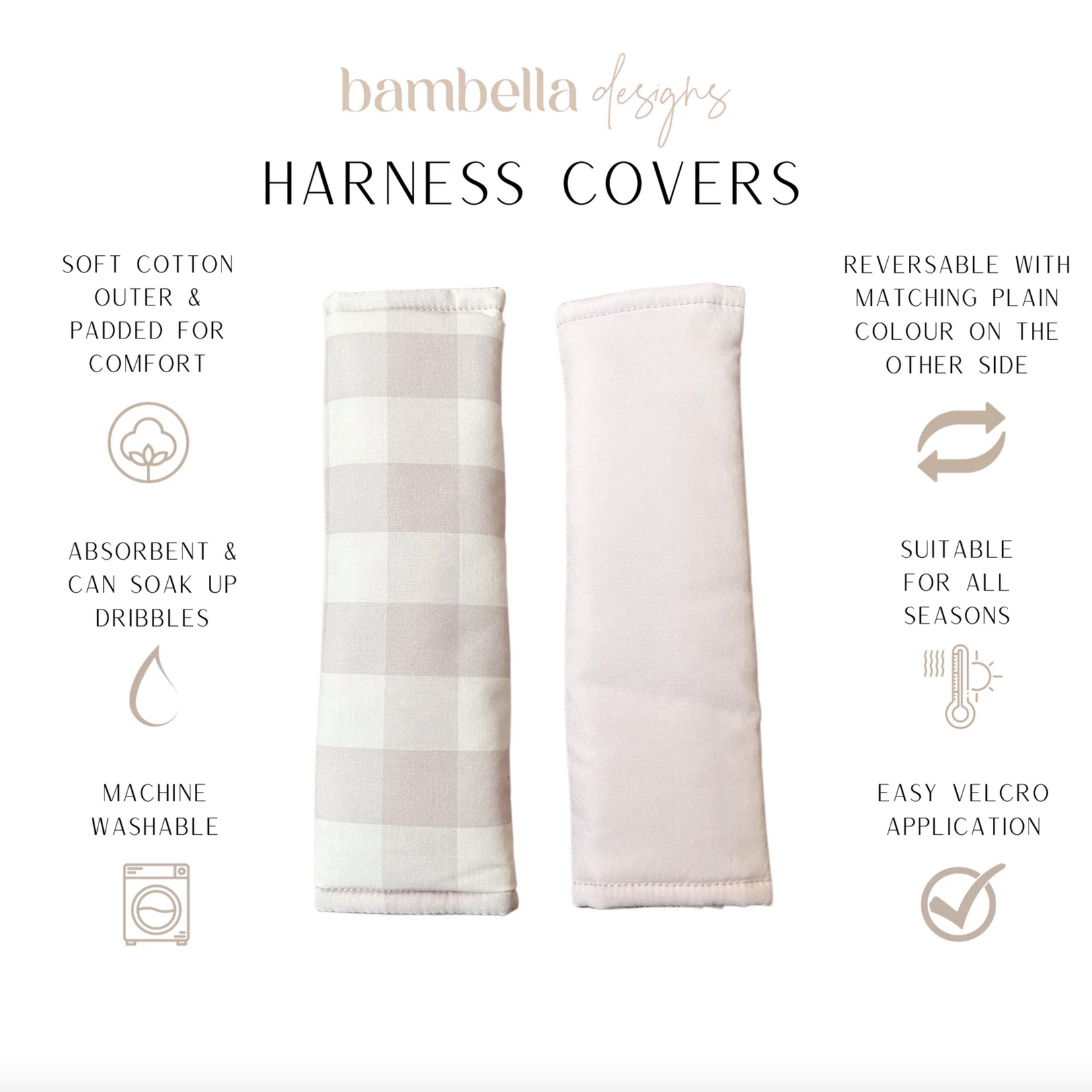 Bambella Designs Harness Covers | Blush Gingham