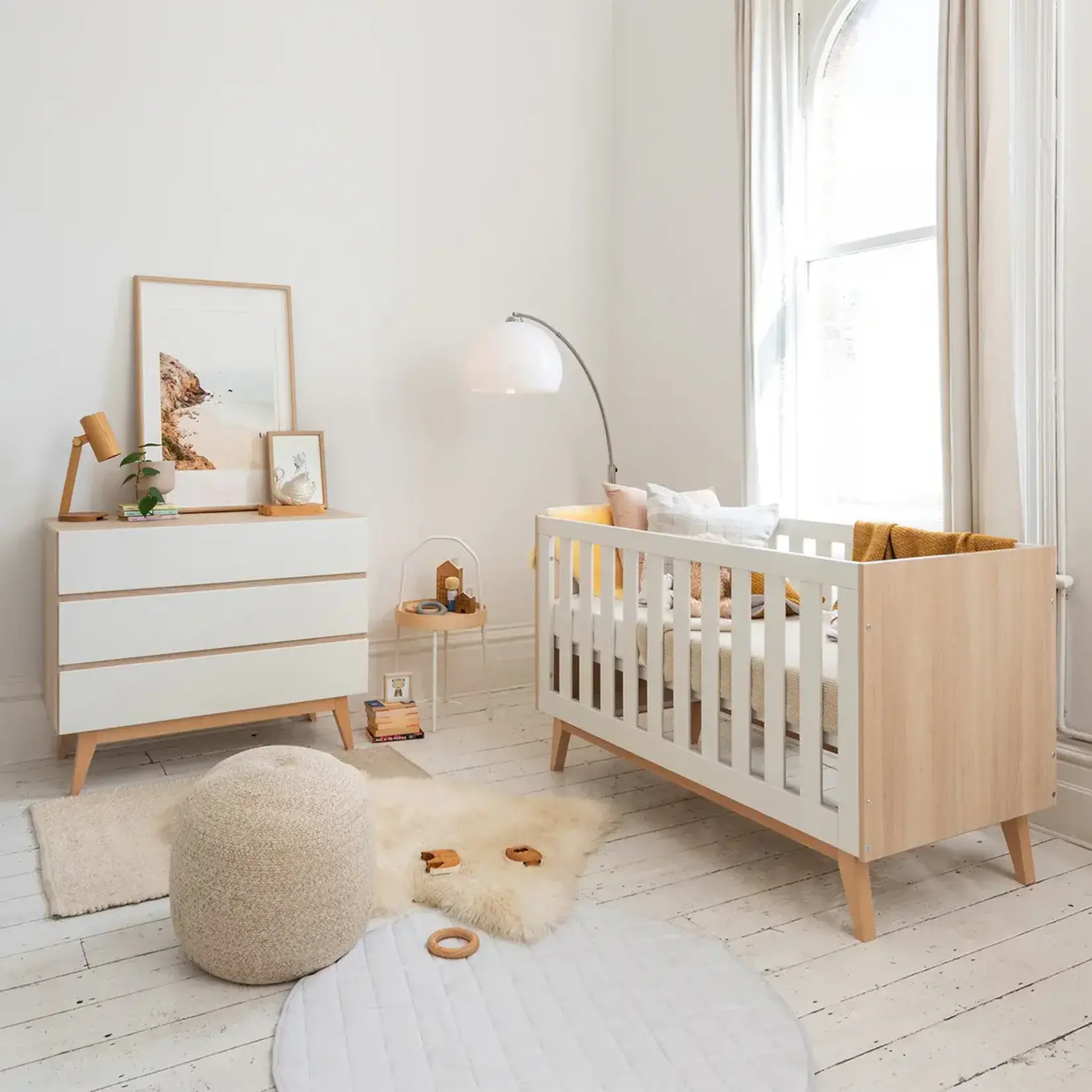 BabyRest Tommi Nursery Package Cot & Chest - Oak/White