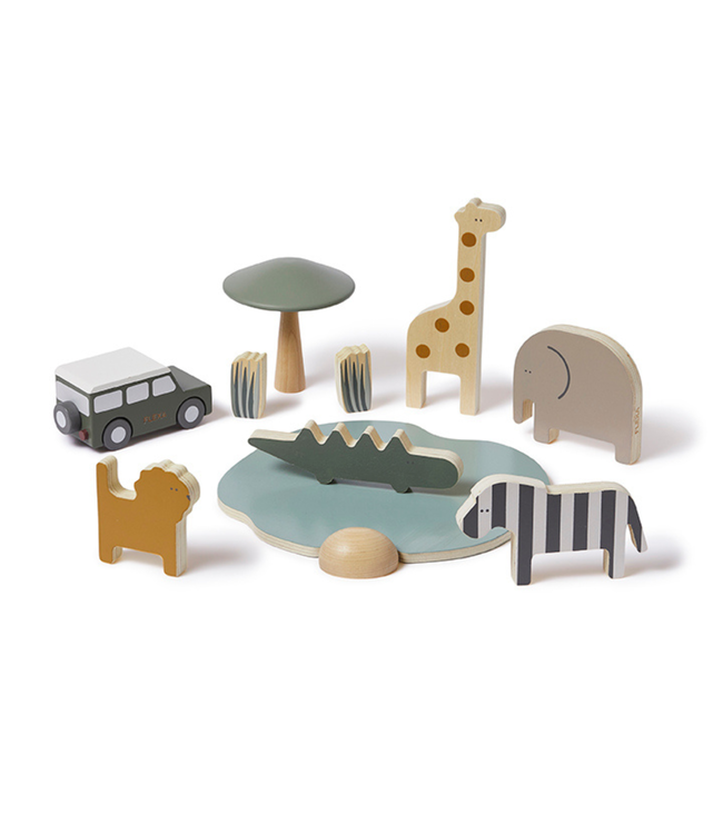 FLEXA Wooden Safari Animals and Jeep