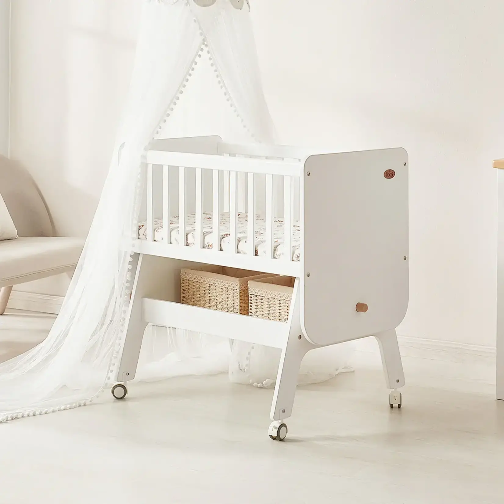 Boori Neat Rocking Cradle (mattress included)-Barley White & Almond