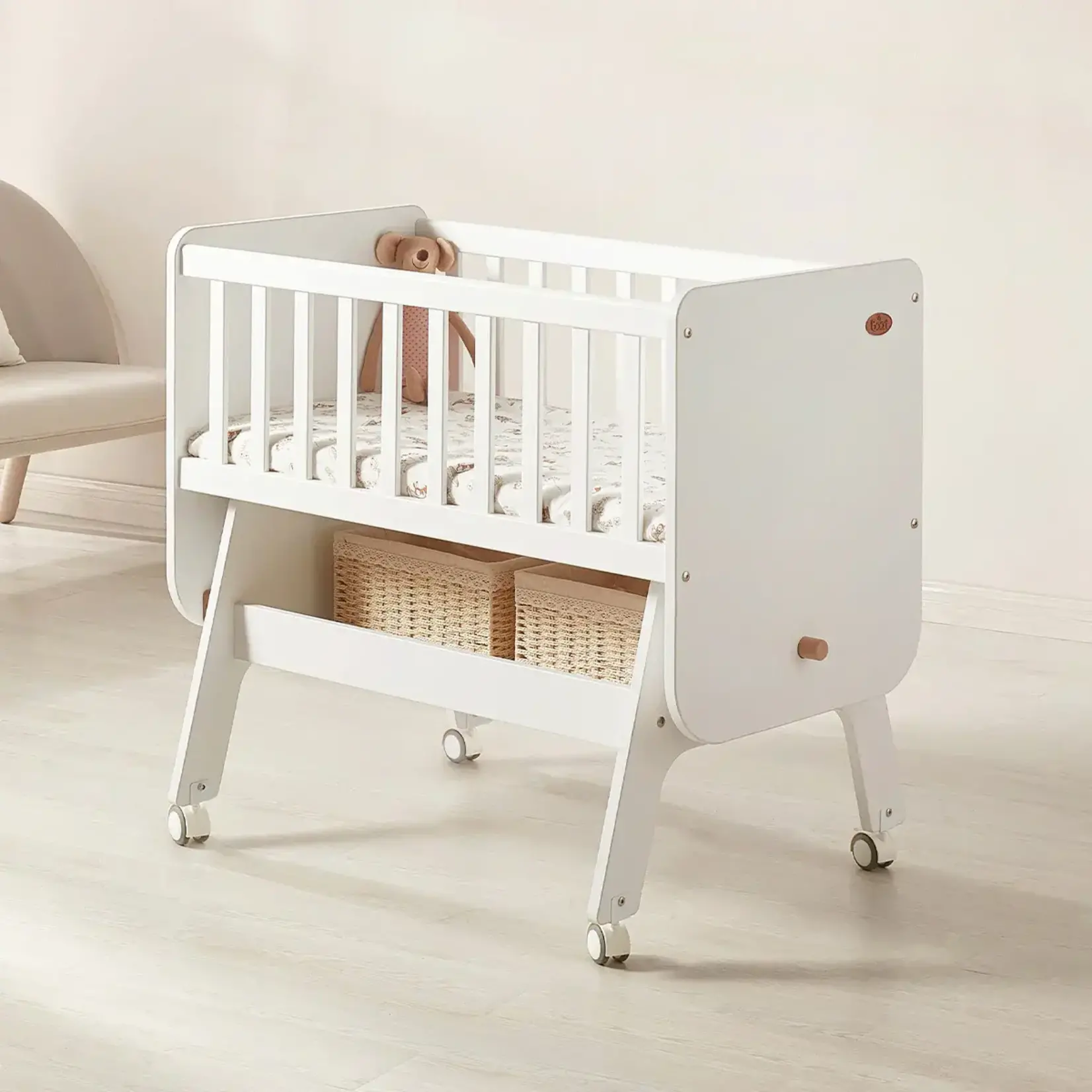 Boori Neat Rocking Cradle (mattress included)-Barley White & Almond