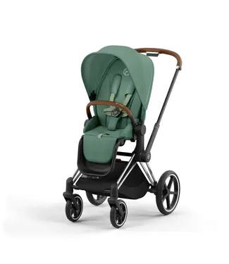 Cybex Priam Pram 2022 Chrome with Brown Chassis+Seat Pack Leaf Green