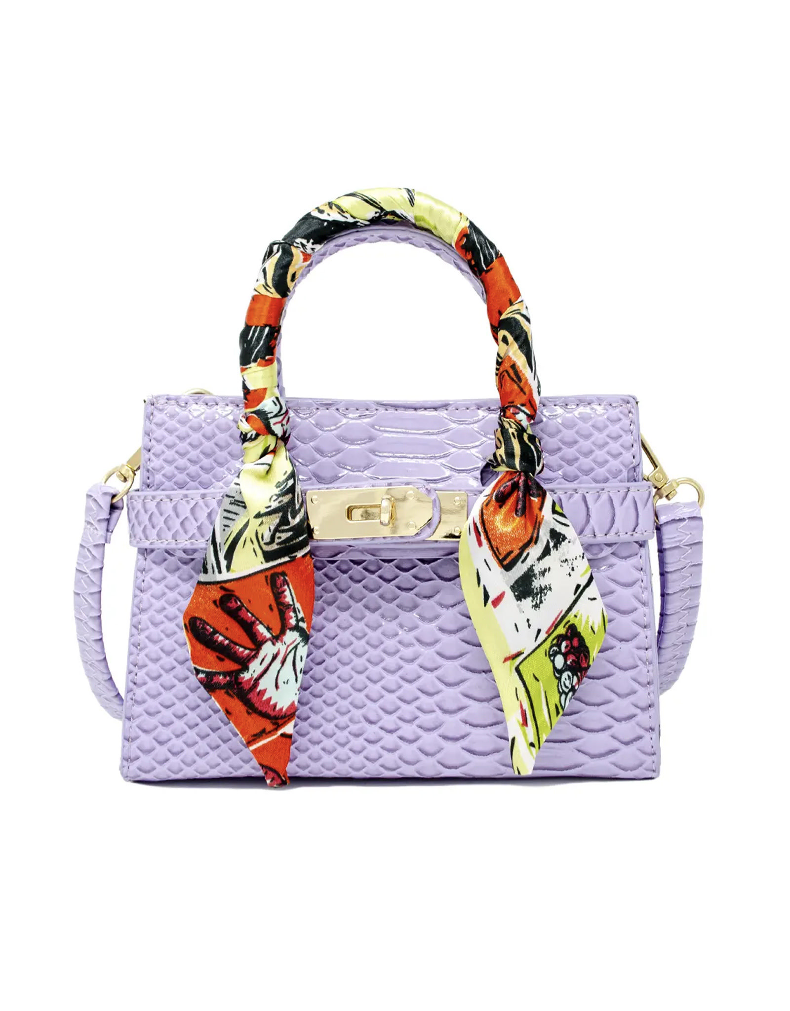 Tiny Treats & Zomi Gems Patent Crocodile Scarf Handbag Lavender