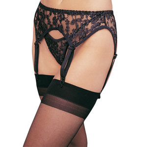 LACE GARTER BELT WITH THONG BLACK QUEEN SIZE