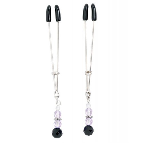 TWEEZER NIPPLE CLAMPS w/ PURPLE BEADS TWEEZER NIPPLE CLAMPS w/ PURPLE BEADS