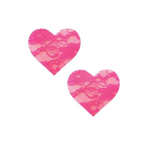 BLACK LIGHT LACE HEART PASTIES - PINK BLACK LIGHT LACE HEART PASTIES - PINK