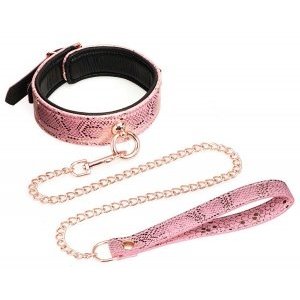 COLLAR & LEASH - LEATHER W/ SNAKESKIN PRINT