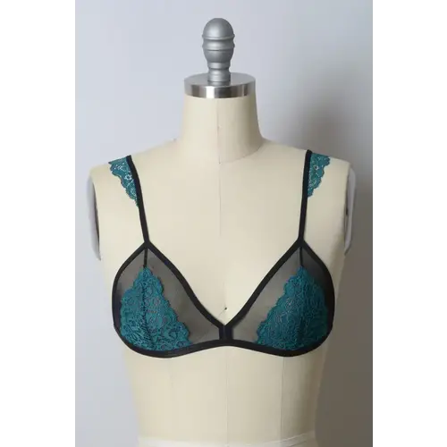 LACE AND MESH BRALETTE-TEAL